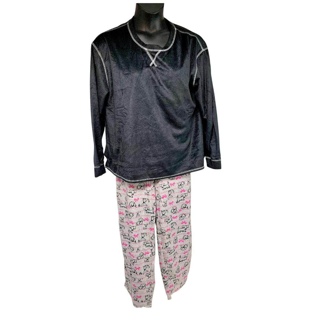 Comfort Code Women's Sueded Microfleece Pj Set Black - Regular
